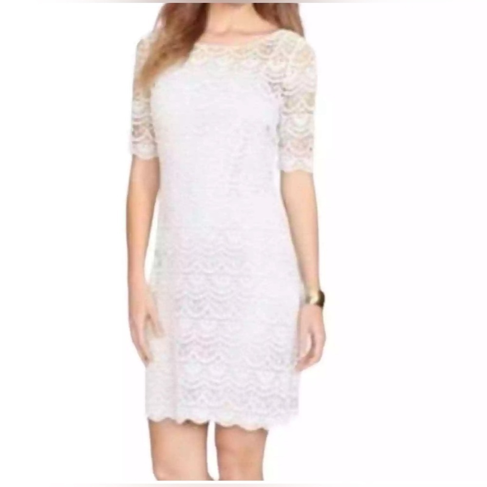 LAUREN RALPH LAUREN Crochet Lace White Dress Size S Midi Knee Length NWT